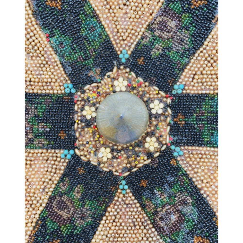 Vintage Beaded Tramp Art Bowl – Jeweled Mosaic, Spindle Handle, 1920s-1950s - Picture 11 of 16